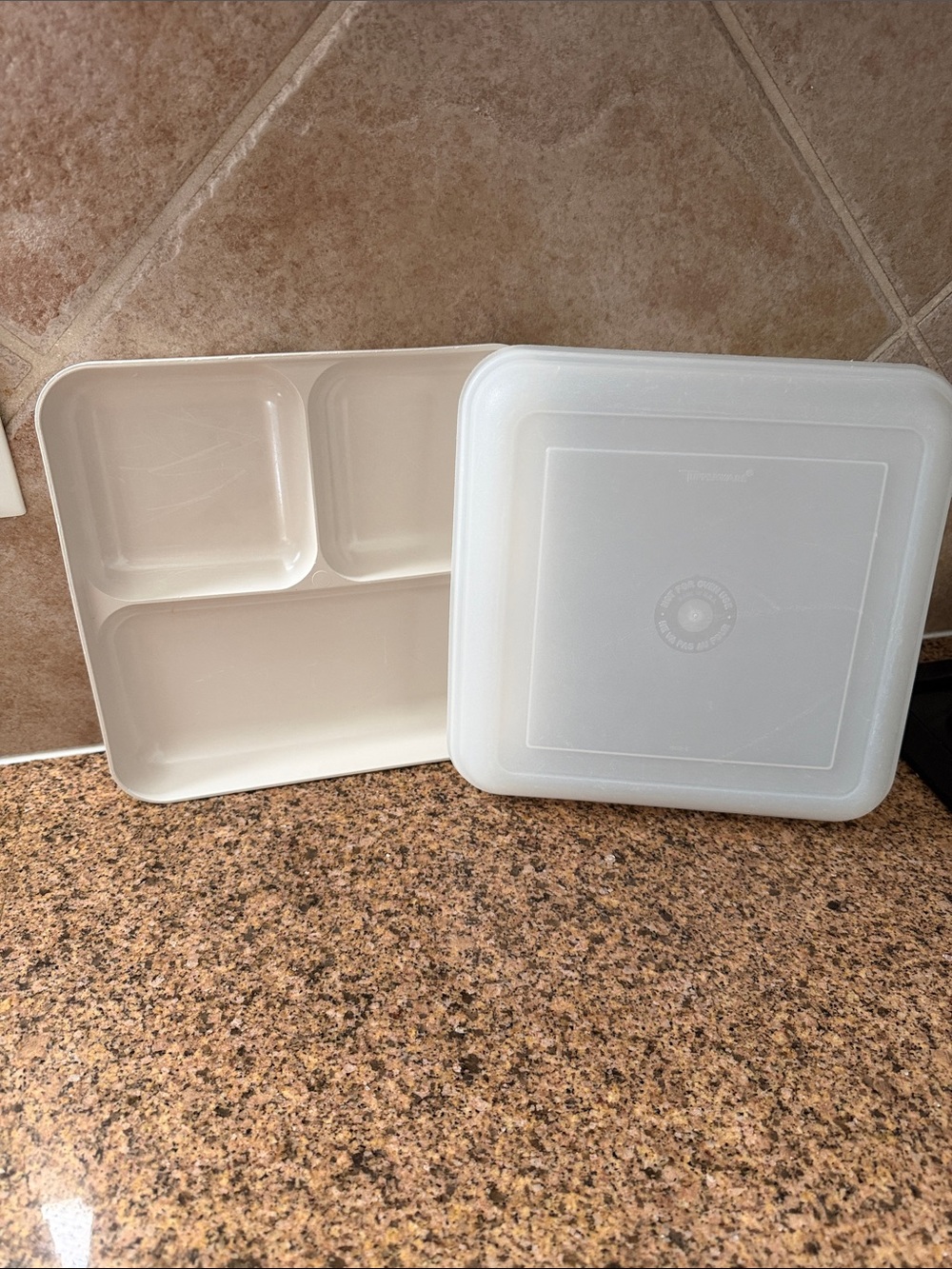 Vtg Tupperware Ultra 21 Divided Dish 3 Compartment Almond 1659 Tray Lid 1660